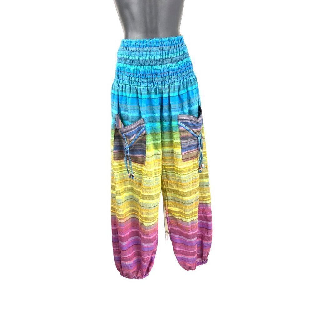 Harem womens pants med smocked elastic waist 26’ leg